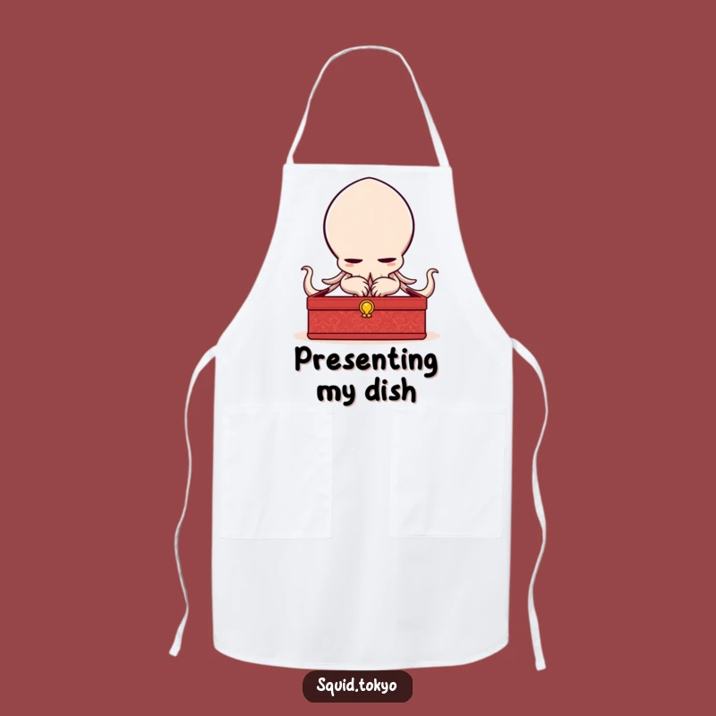 Funny Kawaii Squid Bowing Apron - Elegant Kitchen Wear, Lacquered Box, Fun Funny Gift