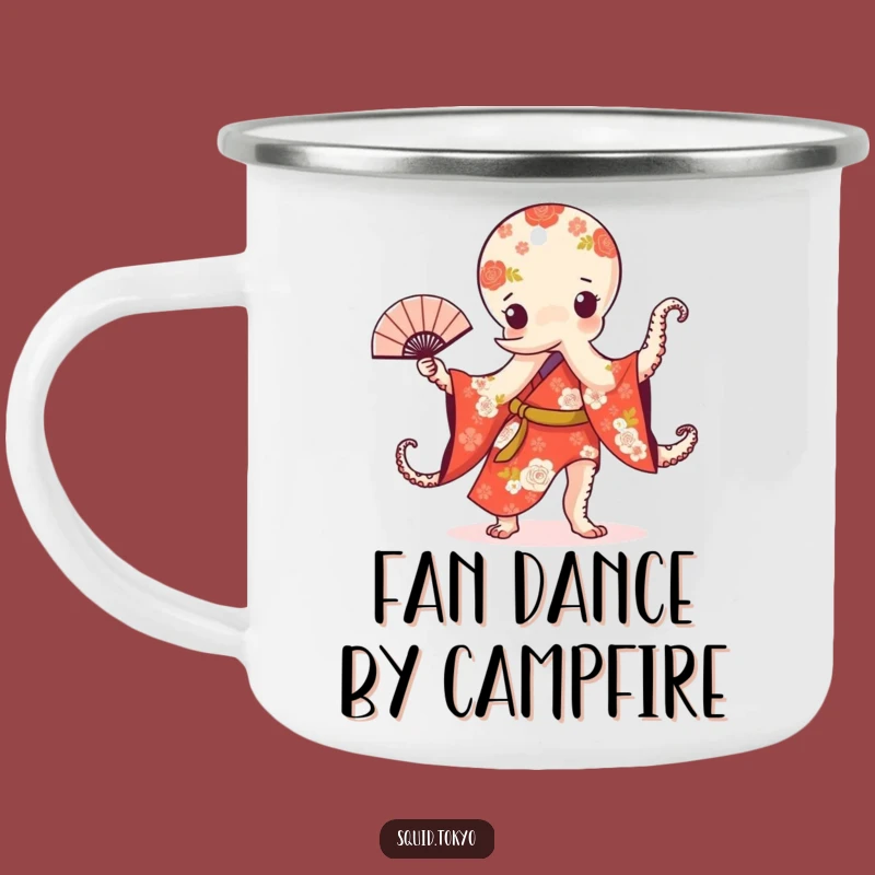 Funny Kawaii Octopus Camping Mug: Floral Kimono Fan Dance Adventure Gift