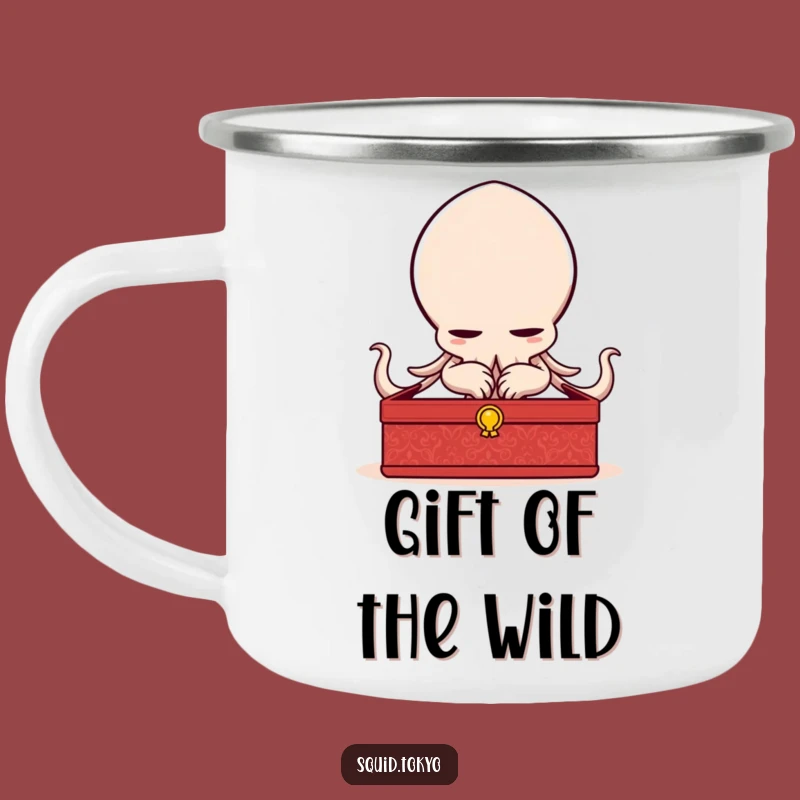 Funny Kawaii Squid Bowing Camping Mug - Elegant Design, Lacquered Box, Outdoor Funny Gift