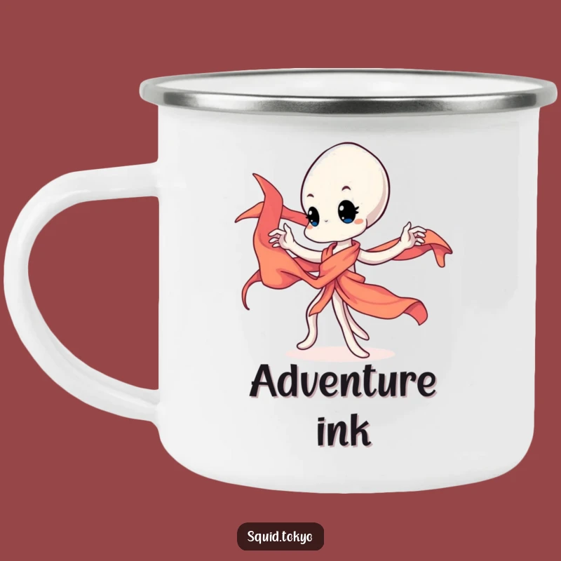 Funny Kawaii Squid Camping Mug - Dancer Design, Vibrant Sash, Outdoor Funny Gift
