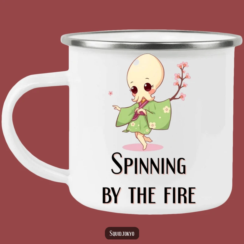 Funny Kawaii Squid Camping Mug: Green Kimono Pirouette Adventure Gift
