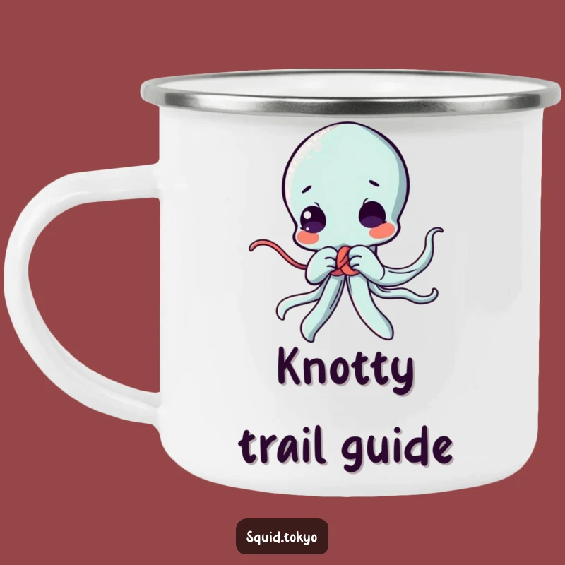 Funny Kawaii Squid Knot Enamel Camping Mug: Adventure with Skill, Perfect Funny Gift