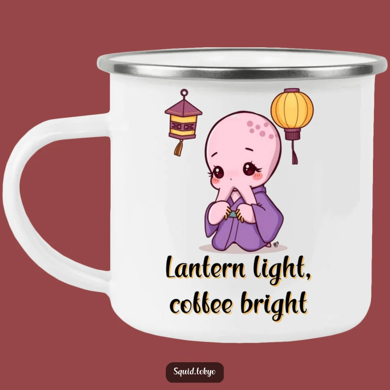 Funny Kawaii Octopus Camping Mug: Purple Kimono Lantern Adventure Gift