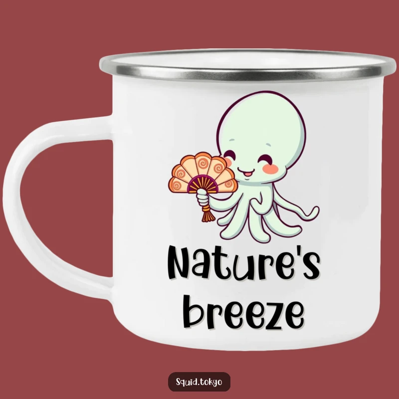 Funny Kawaii Squid Fan Camping Mug - Cheerful Design, Ornate Fan, Outdoor Funny Gift