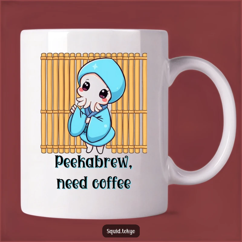 Funny Kawaii Squid Bamboo Peek Mug: Cheerful Kimono Squid Gift
