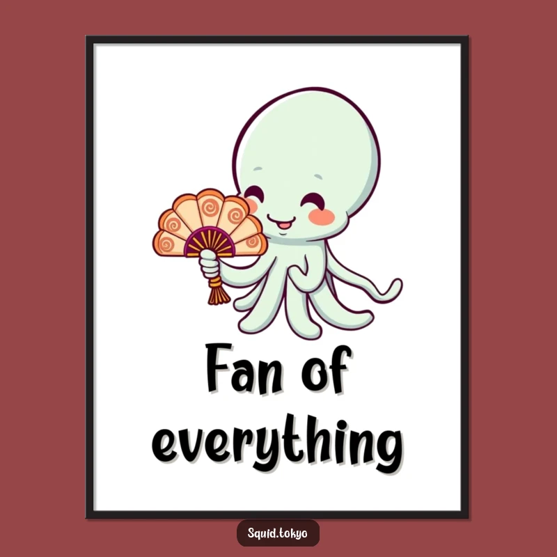 Funny Kawaii Squid Fan Digital Art - Cheerful Character, Ornate Fan, Instant Funny Gift