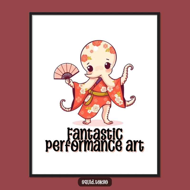 Funny Kawaii Octopus Digital Art: Kimono Fan Dance Print - Instant Gift