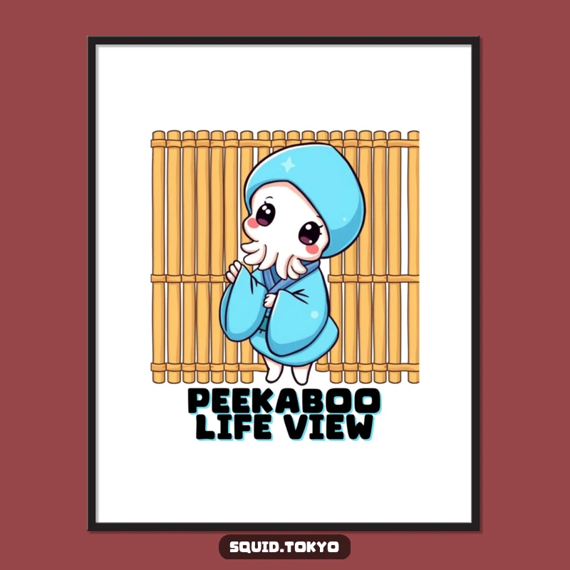 Funny Kawaii Squid Digital Art: Bamboo Peek Kimono Print - Instant Gift