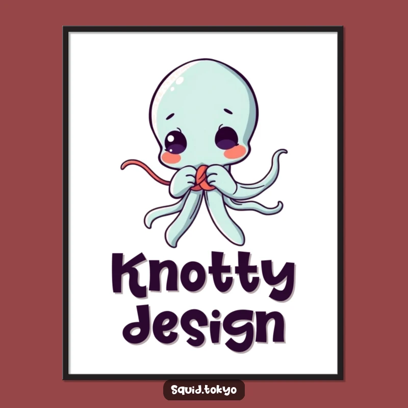 Funny Kawaii Squid Knot Digital Art: Instant Download of Skilled Anime Character Art, Perfect Funny Gift