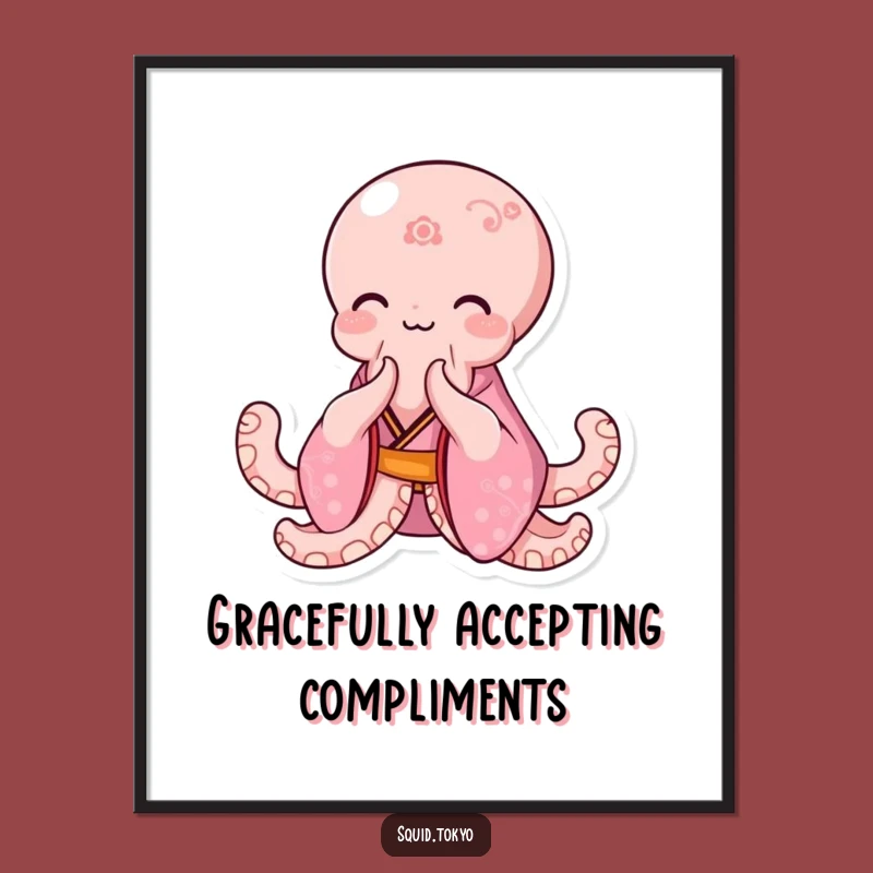 Funny Kawaii Octopus Digital Art: Pink Kimono Bowing Print - Instant Gift