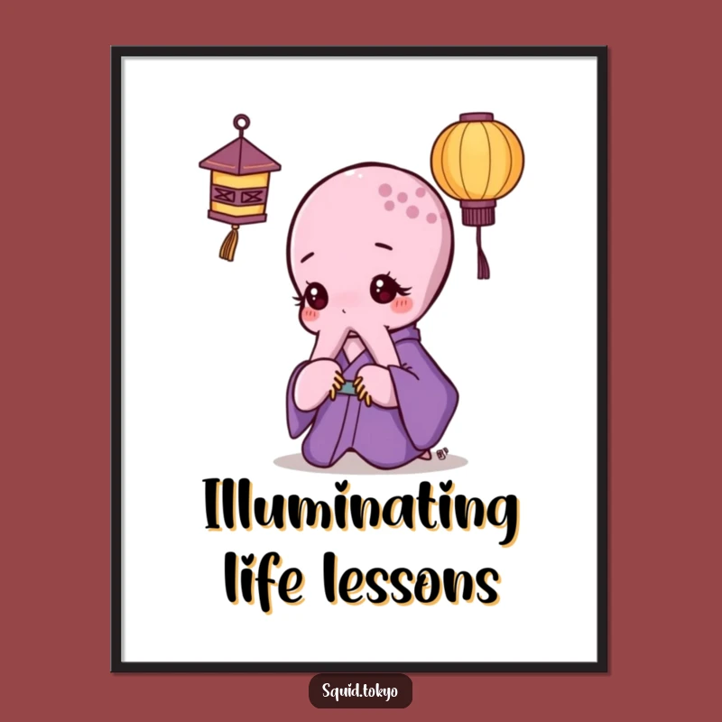 Funny Kawaii Octopus Digital Art: Purple Kimono Lantern Print - Instant Gift