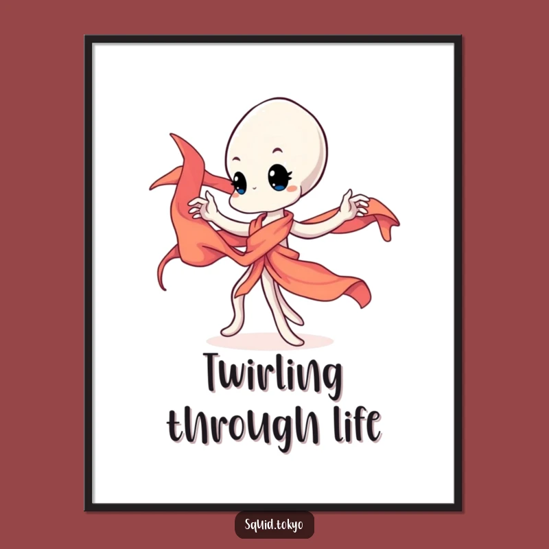 Funny Kawaii Squid Digital Art - Graceful Dancer, Vibrant Sash, Instant Funny Gift