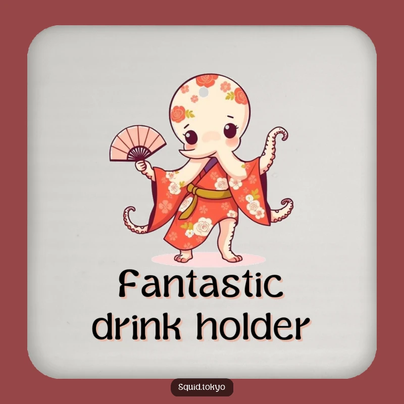 Funny Kawaii Octopus Coaster: Floral Kimono Fan Dance Drink Protector Gift