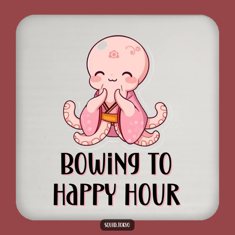 Funny Kawaii Octopus Coaster: Pink Kimono Bowing Drink Protector Gift