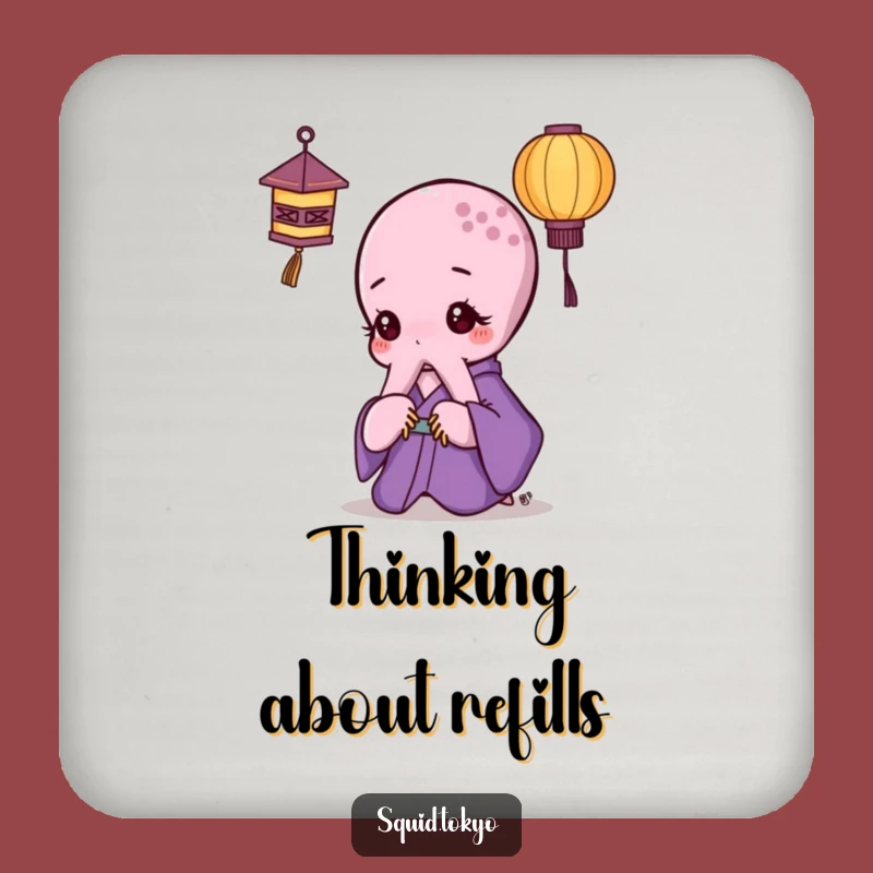 Funny Kawaii Octopus Coaster: Purple Kimono Lantern Drink Protector Gift