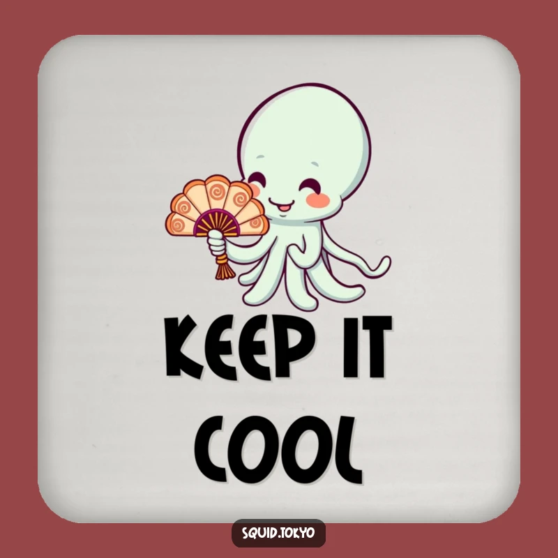 Funny Kawaii Squid Fan Coaster Set - Cheerful Protection, Ornate Fan, Cute Funny Gift