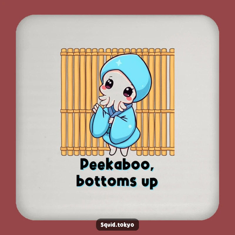 Funny Kawaii Squid Coaster: Bamboo Peek Kimono Drink Protector Gift