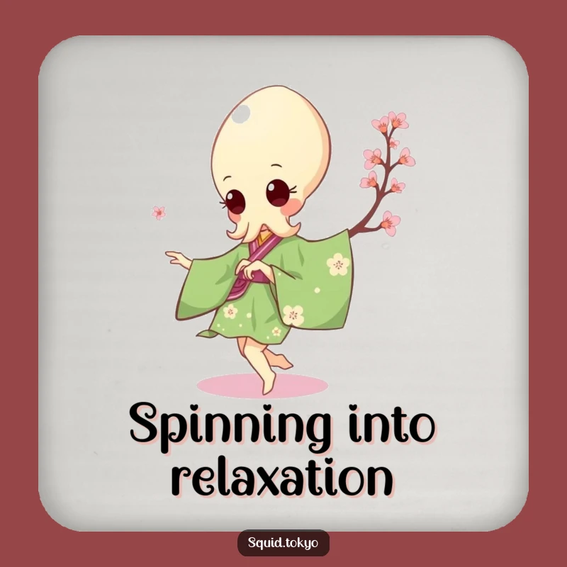 Funny Kawaii Squid Coaster: Green Kimono Pirouette Drink Protector Gift