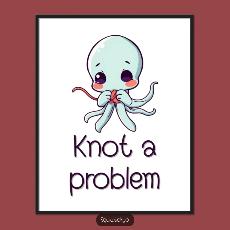 Funny Kawaii Squid Knot Art Print: Amusing Anime Decor, Perfect Funny Gift Wall Art