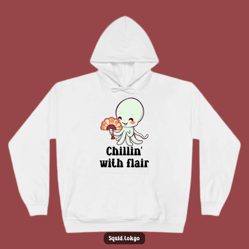 Cozy Kawaii Squid Fan Hoodie - Warm Character Design, Ornate Fan, Comfortable Funny Gift