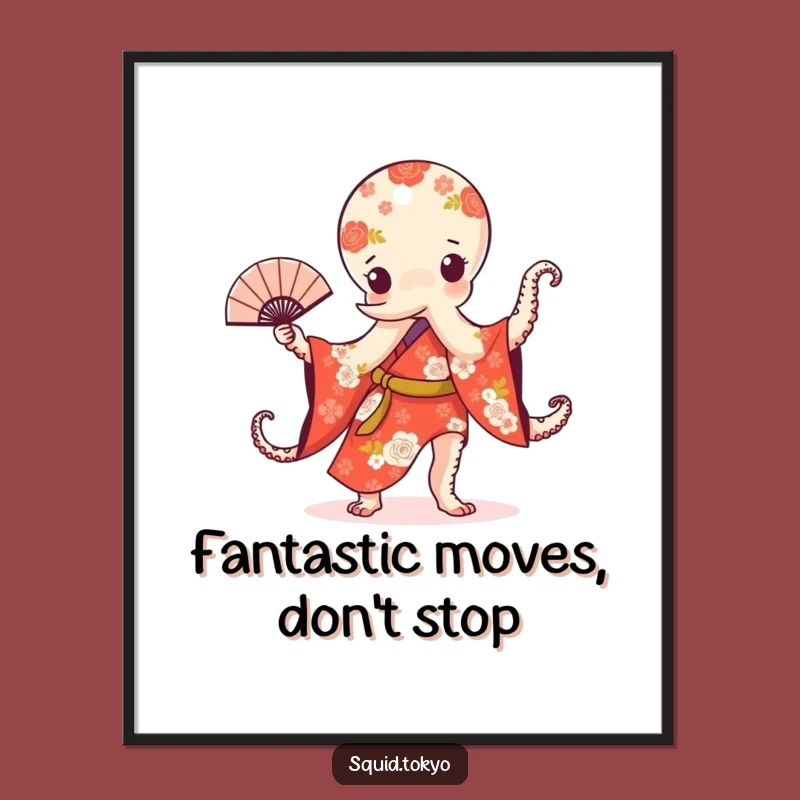 Free Printable Kawaii Octopus Fan Dance Wall Art: Funny Downloadable Decor