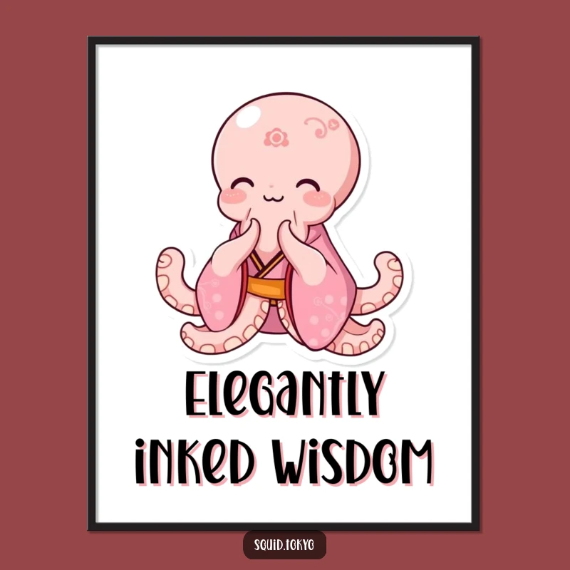 Free Printable Kawaii Octopus Bowing Wall Art: Funny Downloadable Decor