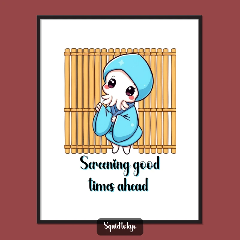 Free Printable Kawaii Squid Peeking Wall Art: Funny Downloadable Decor