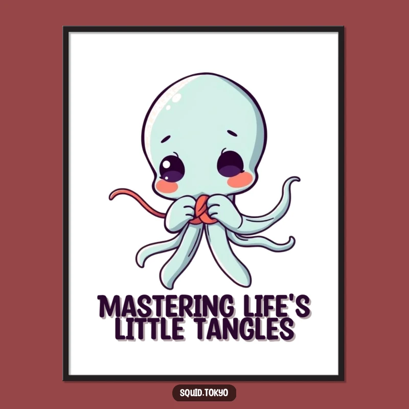 Free Printable Wall Art: Funny Kawaii Squid Knotting, Quirky Downloadable Art Gift