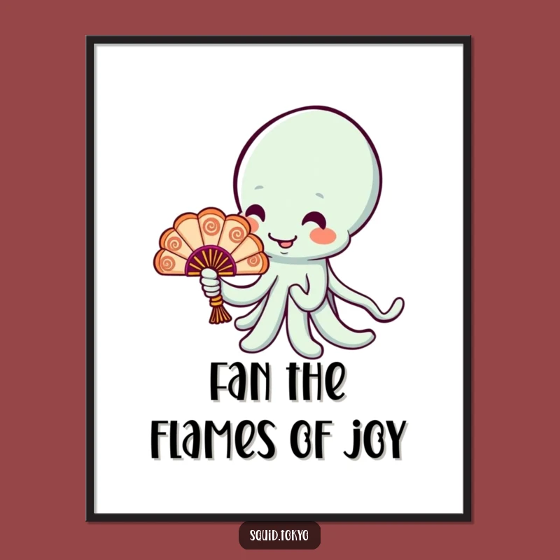 Free Printable Wall Art: Kawaii Squid Fan, Downloadable Decor for Elegant Spaces