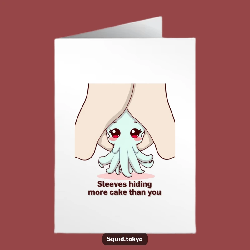 Free Printable Birthday Card: Funny Kawaii Squid Peeking Card, Perfect Downloadable Gift
