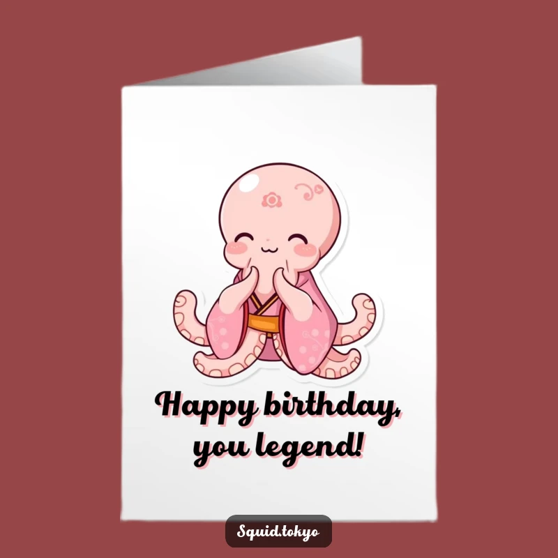 Free Printable Kawaii Octopus Bowing Birthday Card: Funny Downloadable