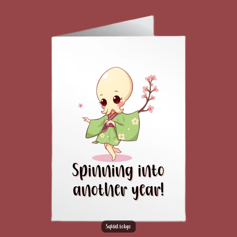 Free Printable Kawaii Squid Pirouette Birthday Card: Funny Downloadable