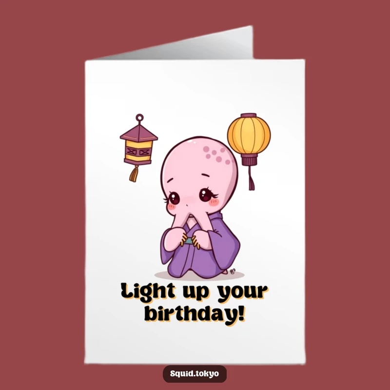 Free Printable Kawaii Octopus Lantern Birthday Card: Funny Downloadable