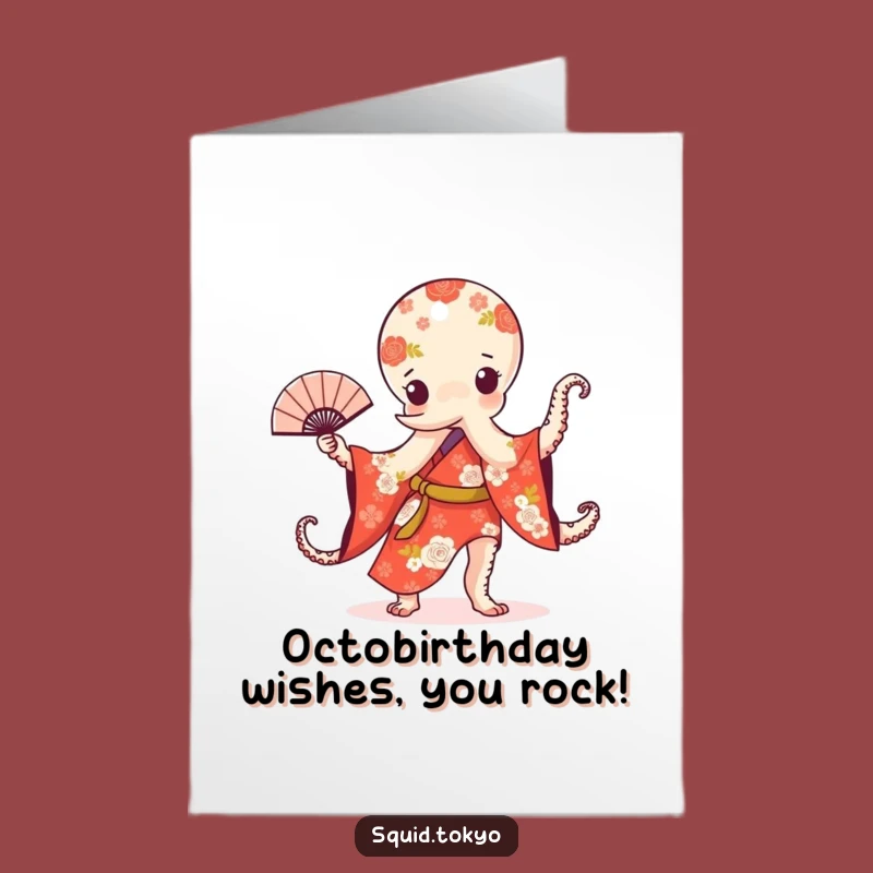 Free Printable Kawaii Octopus Fan Dance Birthday Card: Hilarious Downloadable Gift
