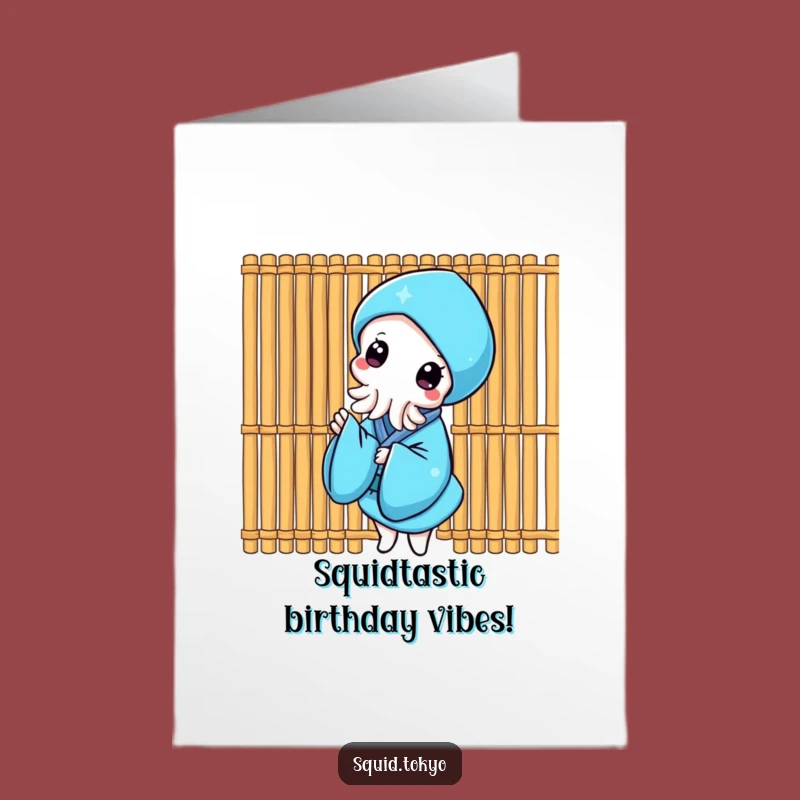 Free Printable Kawaii Squid Peeking Birthday Card: Funny Downloadable Gift