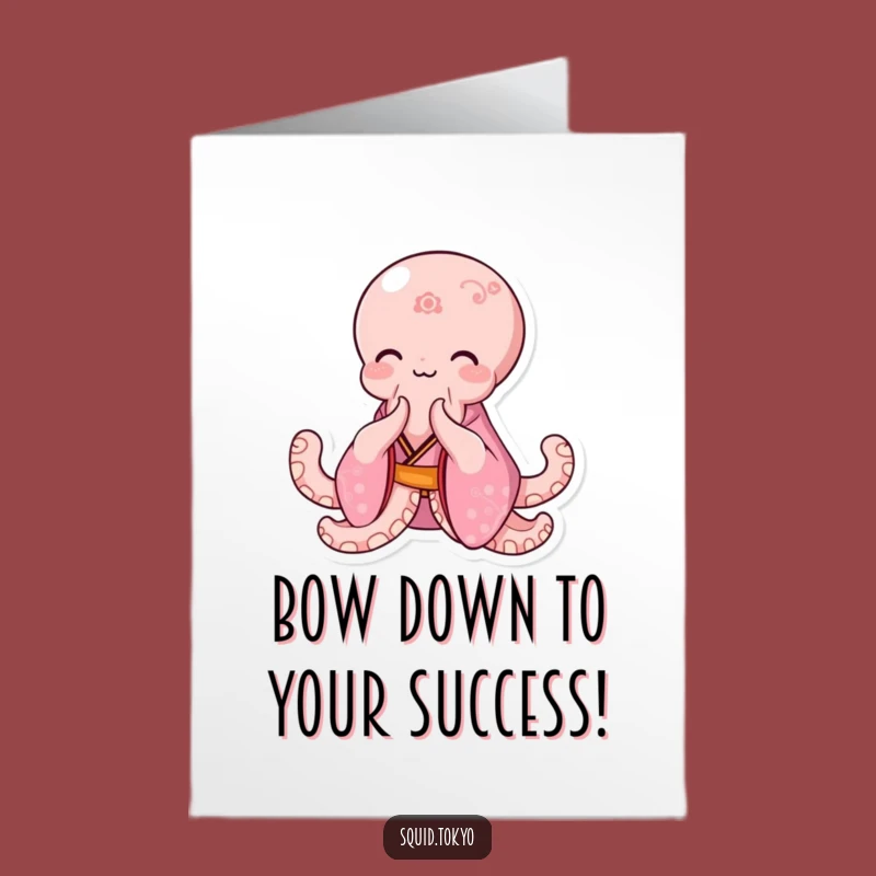 Free Printable Kawaii Octopus Bowing Congrats Card: Humorous Downloadable