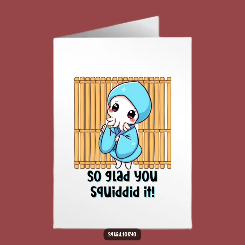 Free Printable Kawaii Squid Peeking Congrats Card: Humorous Downloadable