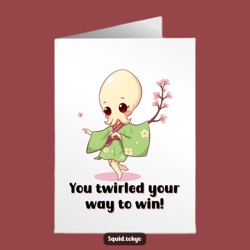 Free Printable Kawaii Squid Pirouette Congrats Card: Humorous Downloadable
