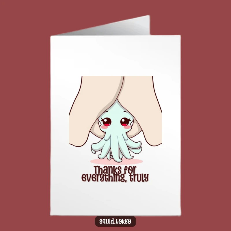 Free Printable Thank You Card: Cute Kawaii Squid Peeking, Perfect Downloadable Gift