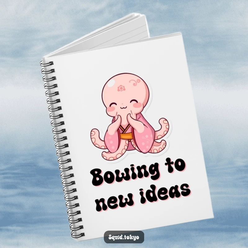 Funny Kawaii Octopus Notebook: Cute octopus in a pink kimono bowing gracefully with a smile, perfect for journaling.