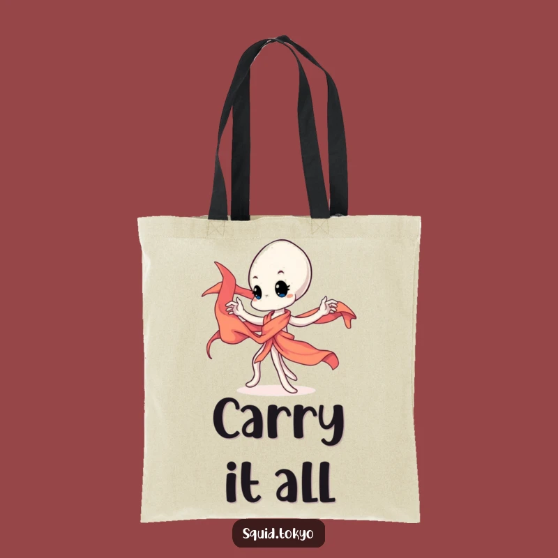 Funny Kawaii Squid Tote Bag - Graceful Twirler, Vibrant Sash, Stylish & Funny Gift