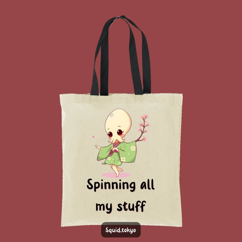 Funny Kawaii Squid Tote Bag: Green Kimono Pirouette Carry-All Gift